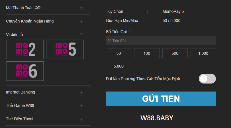 Nạp tiền W88 qua ví điện tử